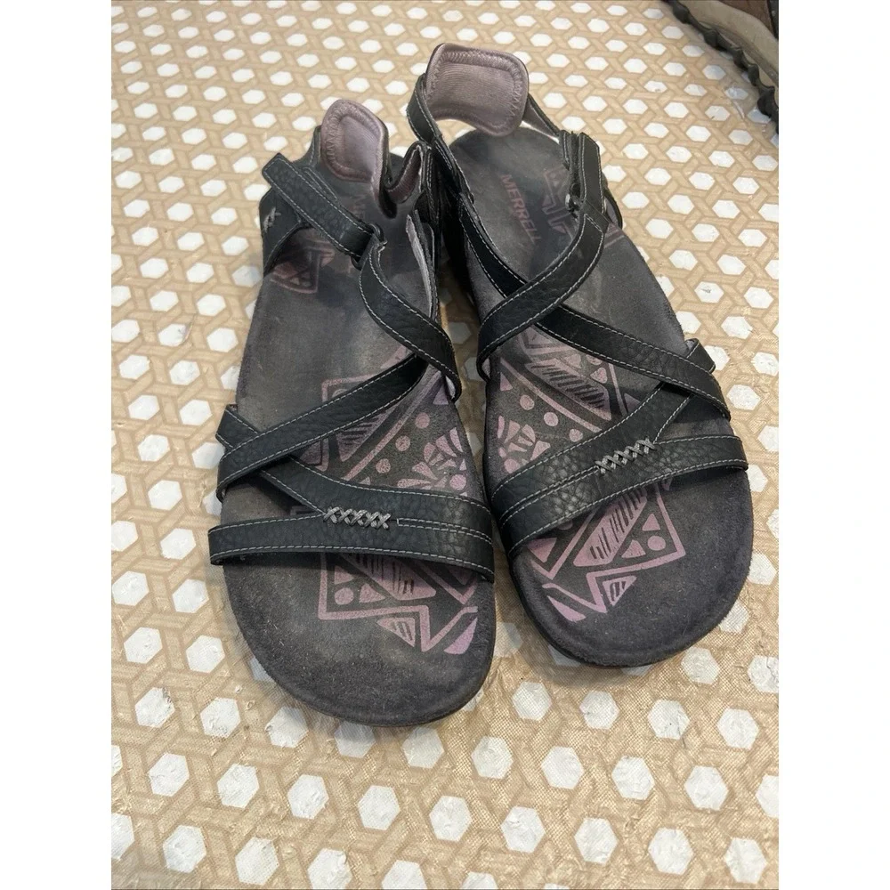 Merrell Black Lilac Keepsake Strappy A Leather Sandals Women's Size 8